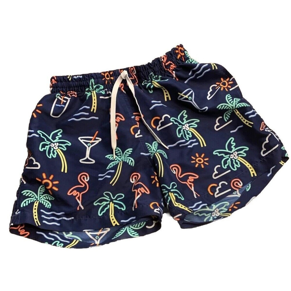 Chubbies Men's Neon Lights Elastic Waist Blue Tropical Print Swim Trunks Medium
